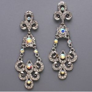 Costume Chandelier Earrings Fleur De Lei Flowers Bridal Jewelry